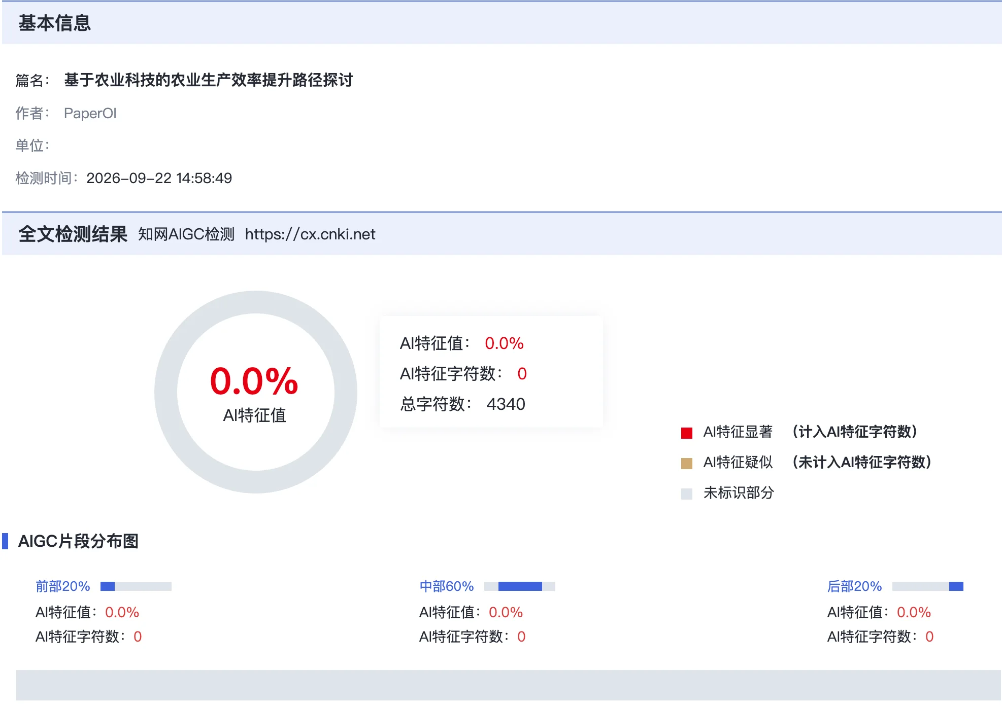 AI 检测结果示例,报告中未标出疑似片段